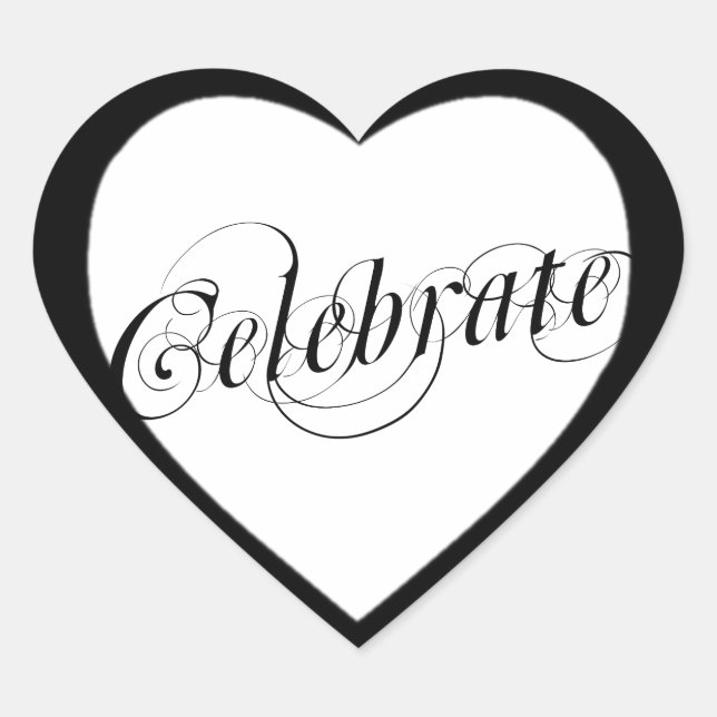 Elegantes Pegatinas de Corazón Blanco y Negro (Anverso)