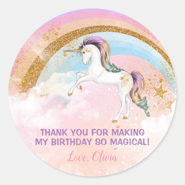 Elegantes pegatinas de cumpleaños de Unicornio, ro (Anverso)