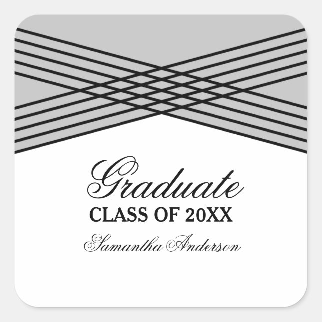 Elegantes Pegatinas de Graduación Gris Deco (Anverso)