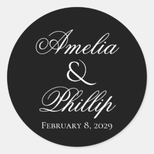 Elegantes pegatinas de la boda blanca y negra