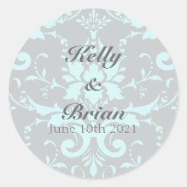 Elegantes Pegatinas de la Boda Blue Damask