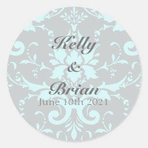 Elegantes Pegatinas de la Boda Blue Damask