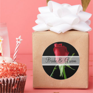 Elegantes pegatinas de la boda de la rosa roja