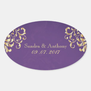 Elegantes Pegatinas de la Boda de Oro y Morado Dam