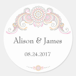Elegantes pegatinas redondos de diseño de Mehndi