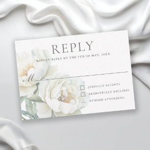Elegantes peonías blancas RSVP de boda