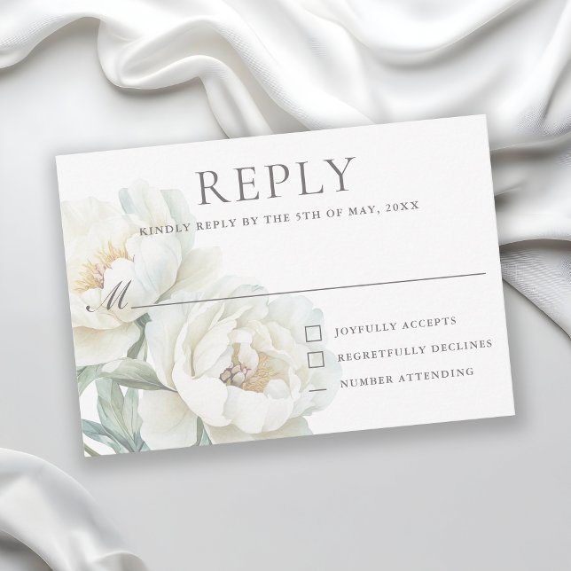 Elegantes peonías blancas RSVP de boda (Subido por el creador)