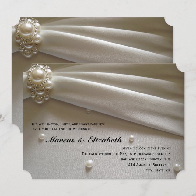 Elegantes perlas Invitación a la boda de marfil (Anverso / Reverso)
