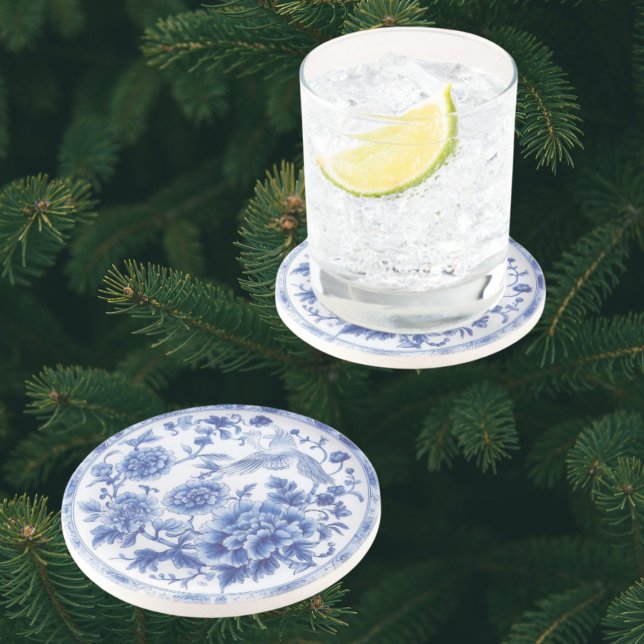 Elegantes posavasos de arenisca azul de Chinoiseri (Elegant blue and white chinoiserie coasters)
