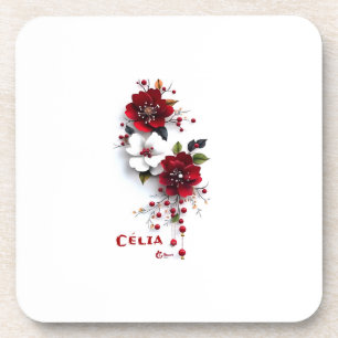 Elegantes posavasos de plástico duro con flores ro