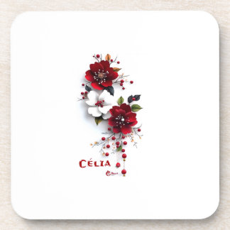 Elegantes posavasos de plástico duro con flores ro