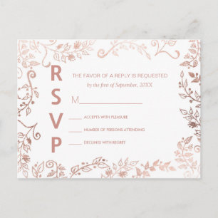 Elegantes postales de RSVP con flor de oro rosa bl