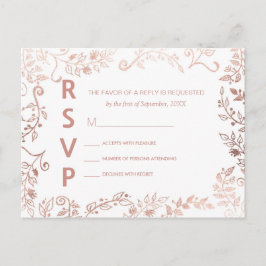 Elegantes postales de RSVP con flor de oro rosa bl