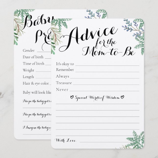 Elegantes predicciones y consejos de Baby Shower s (Anverso / Reverso)