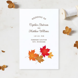 Elegantes programas de boda de otoño con hojas que