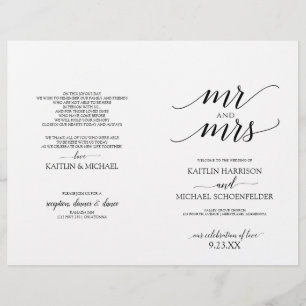 Elegantes programas de bodas de tipografía en negr