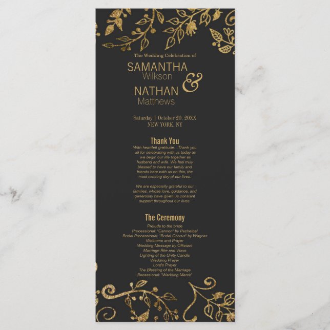 Elegantes programas florales de oro negro y amaril (Anverso)