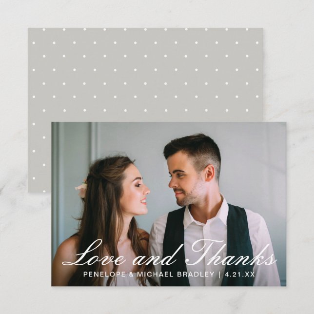 Elegantes puntos Boda Foto Tarjeta de agradecimien (Anverso / Reverso)