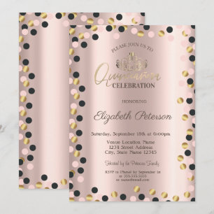Elegantes puntos de oro, tiara, Invitaciones de Qu