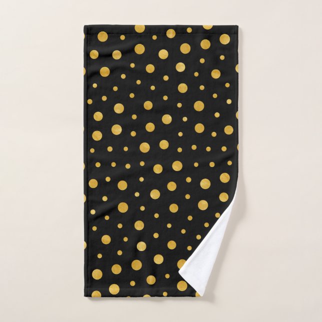Elegantes puntos de polka - Oro Negro (Toalla de mano)