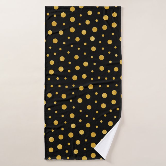 Elegantes puntos de polka - Oro Negro (Toalla de baño)