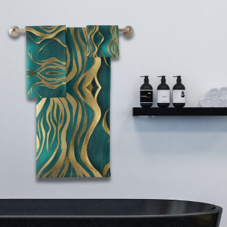 Elegantes rayas modernas de oro azul turquesa Verd