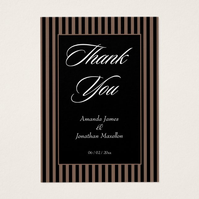 Elegantes rayas negras y marrones Tarjeta de agrad (Frente)