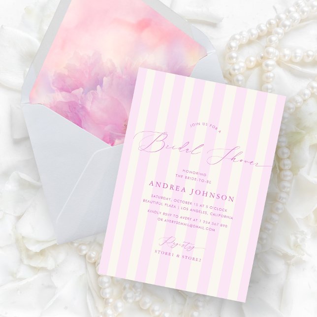 Elegantes rayas rosas invitación a la ducha de nov (Subido por el creador)