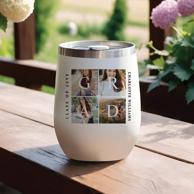 Elegantes Recuerdos de Collage de fotos para gradu (Elegant Grad Graduate Photo Collage Memories Thermal Wine Tumbler)