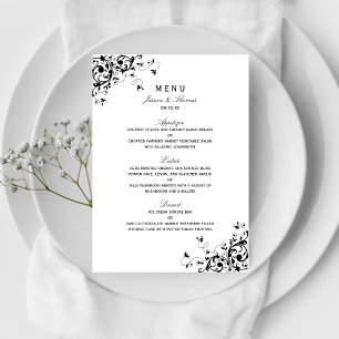 Elegantes remolinos Menú de boda en negro y blanco