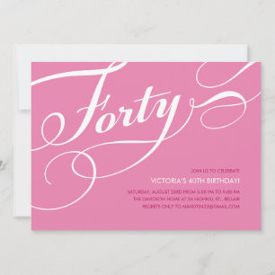 Elegantes rosadas invitaciones por 40 años