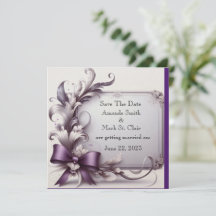 Elegantes Rosas 3D: Invitación de fecha Cinta Púrp