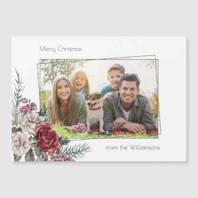 Elegantes Rosas acuarelas, foto de marco dorado y  (Anverso)