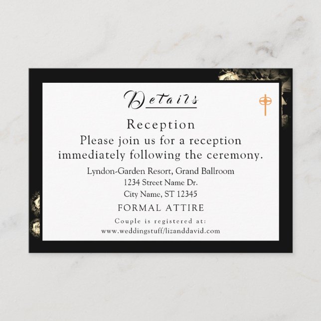 Elegantes Rosas Bodas Católicos Tarjeta de Gabinet (Anverso)