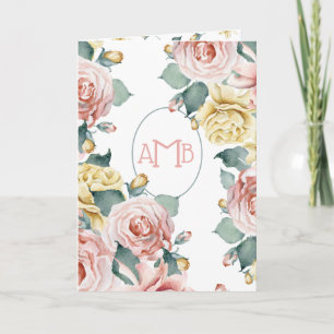 Elegantes Rosas de acuarela pastel y monograma