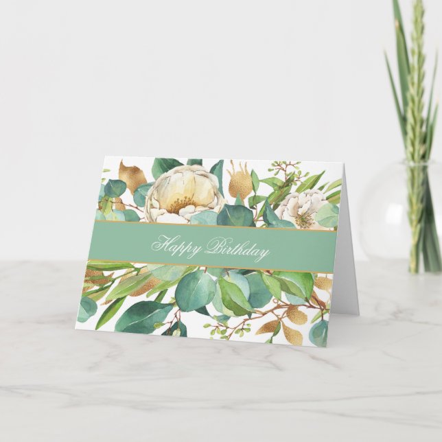 Elegantes Rosas de acuarela y tarjeta Eucalyptus (Anverso)