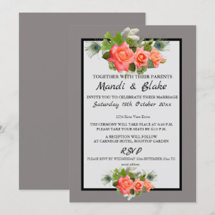 Elegantes Rosas de coral e invitación a la boda gr