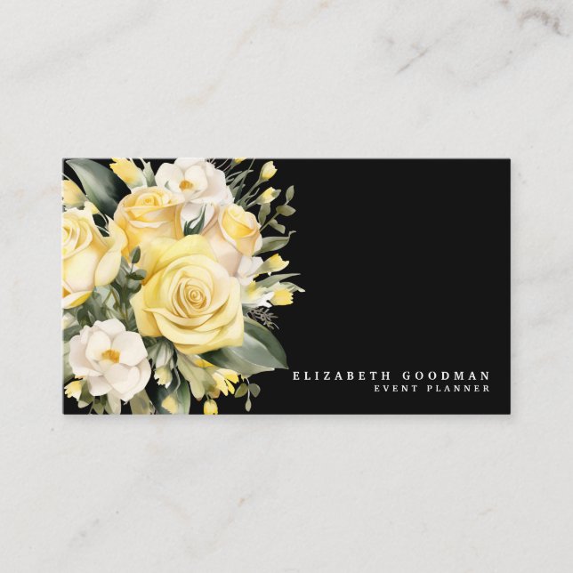 Elegantes Rosas Flores Negras Amarillas Tarjetas d (Anverso)