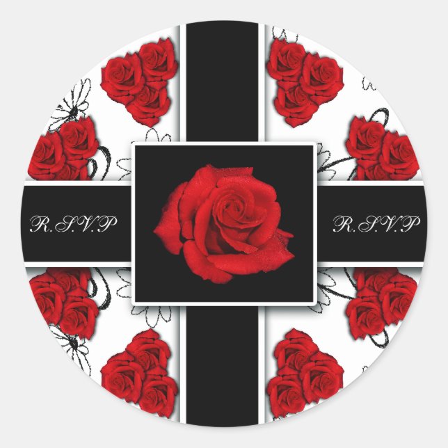 Elegantes rosas rojas - pegatinas del rsvp de boda (Anverso)