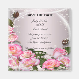 Elegantes Rosas Rosa Y Perlas Salvan El Imán De La