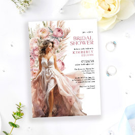 Elegantes Rosas Rosadas Boho Floral Invitación par