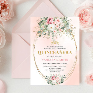 Elegantes Rosas Rosadas Boho Invitación de Quincea