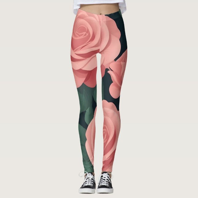 Elegantes rosas rosas leggings en un fondo oscuro (Anverso)