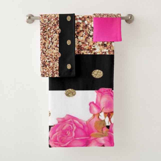 Elegantes rosas rosas rayas Purpurinas puntos de p (In situ)