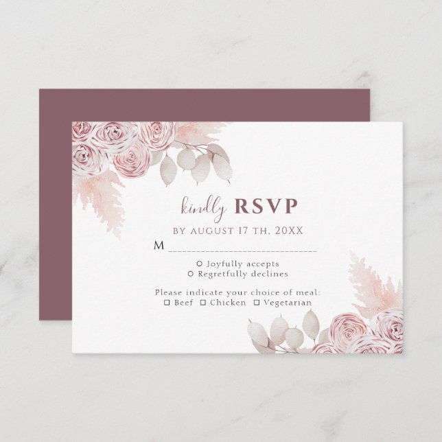 Elegantes Rosas Rubor Boda Floral Rosa RSVP (Anverso / Reverso)