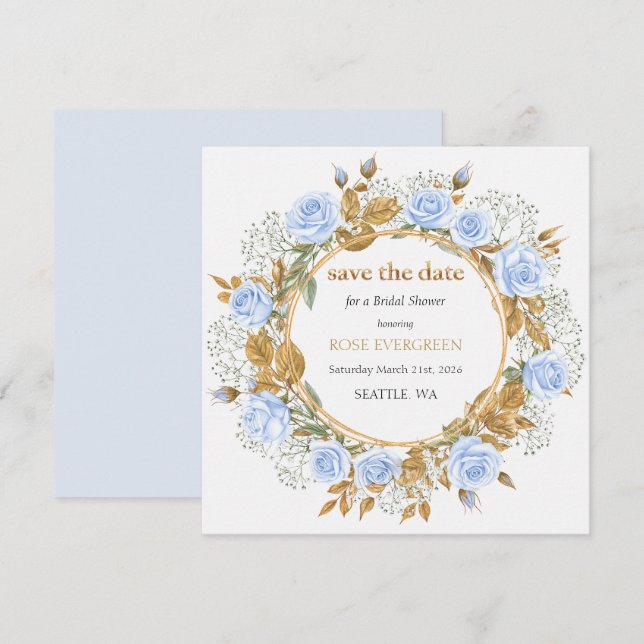 Elegantes Rosas turbios azules salvan la fecha (Anverso / Reverso)