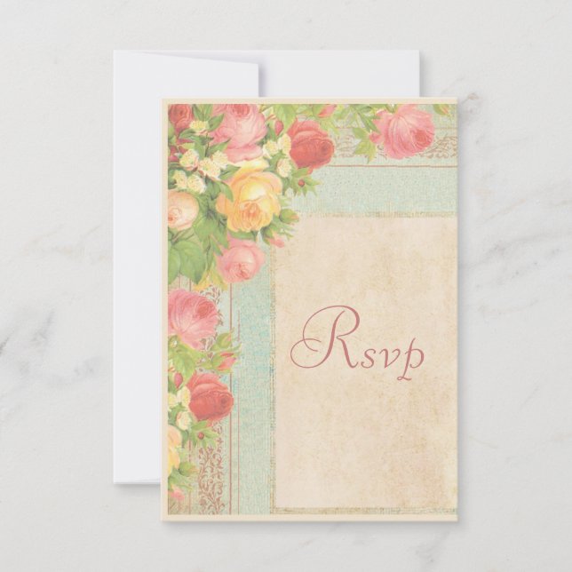 Elegantes Rosas Vintage Wedding RSVP (Anverso)