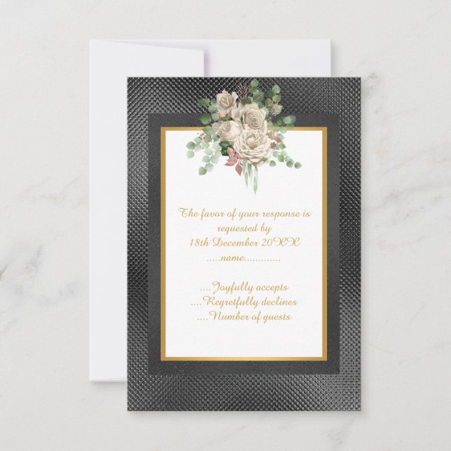ELEGANTES RSVP FLORALES CON RELIEVE EN NEGRO PERSO (Anverso)