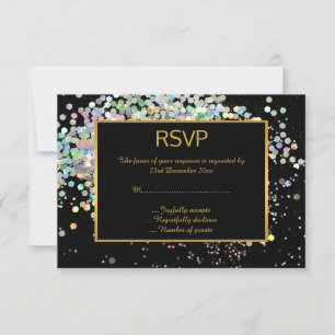 ELEGANTES RSVP HOLOGRÁFICO PASTEL DE ORO NEGRO PER
