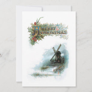 Elegantes saludos de Navidad con Holly y Windmill